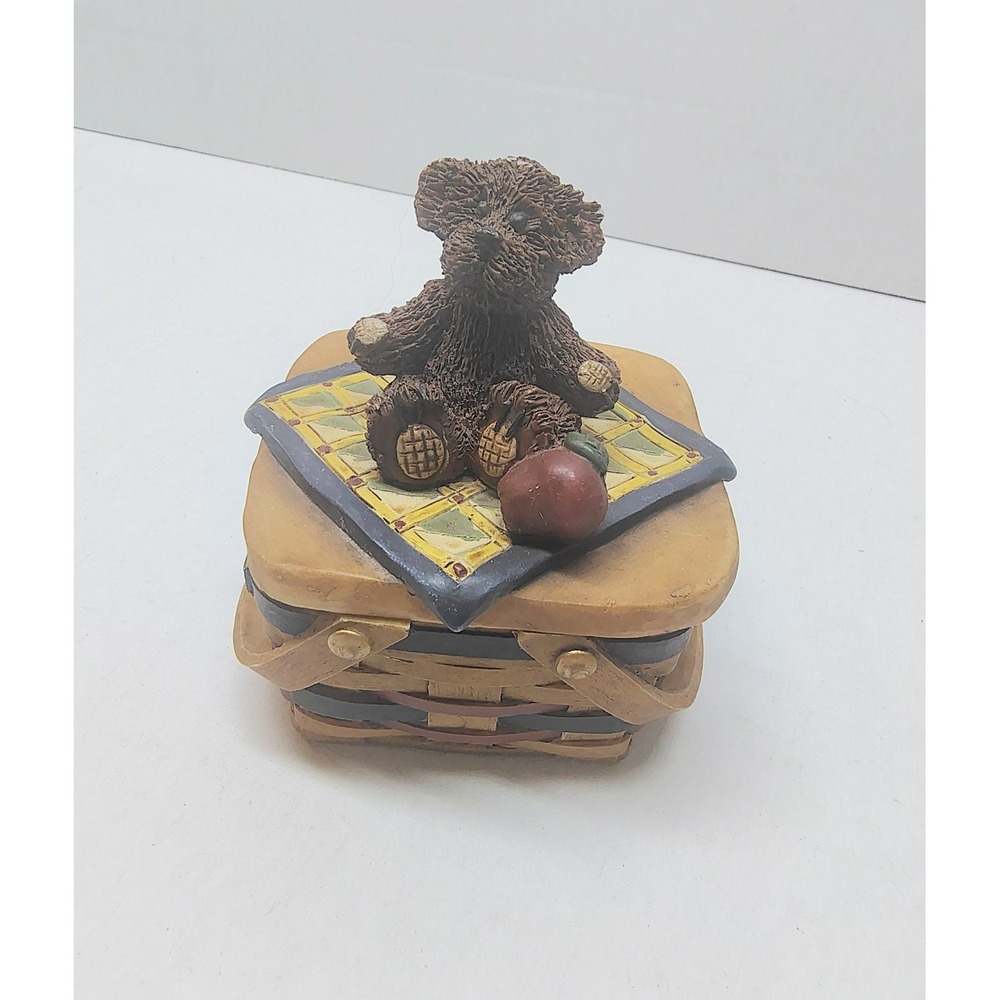 Vtg Blossom Bucket Bear Trinket Dish Basket Suzi Skoglund 1998 Resin Folk Art